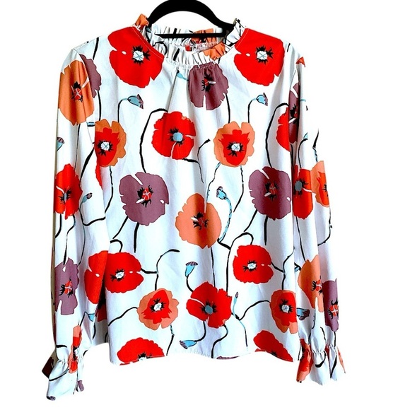Women’s Floral Print Women's High Neck Top Long Sleeve Size PTP 22 x Length 24 - Picture 2 of 9